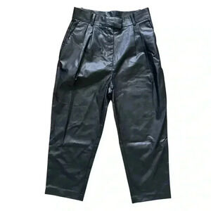 H&M Black Faux Leather Pleated Pants Size 10 Petite